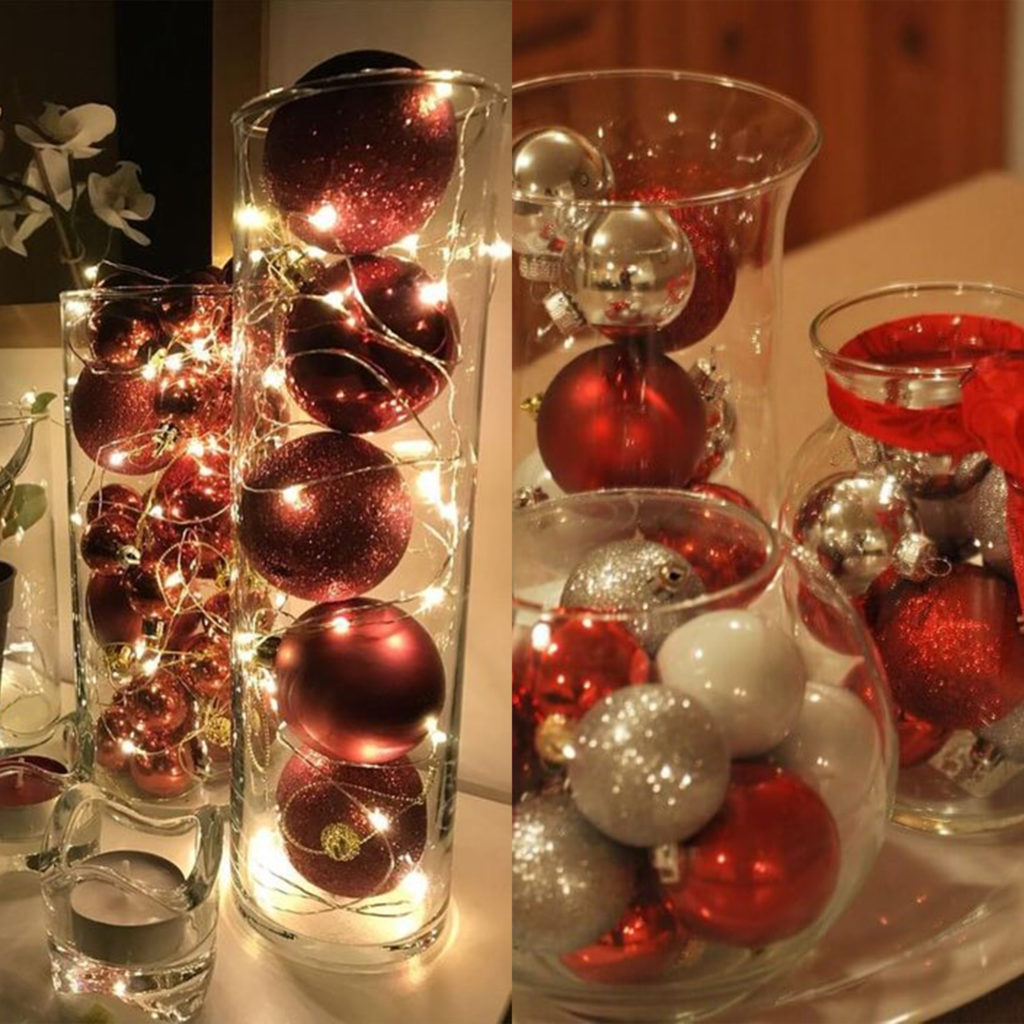 como fazer arranjo flutuante natal vaso vidro