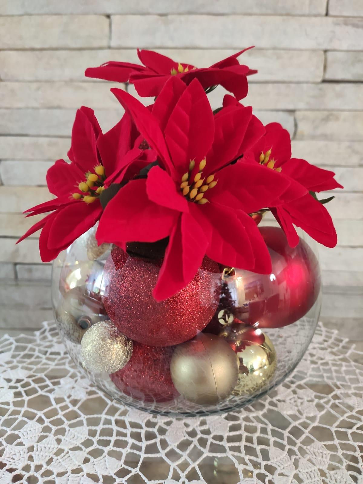 decoração de natal com vidro e bolas