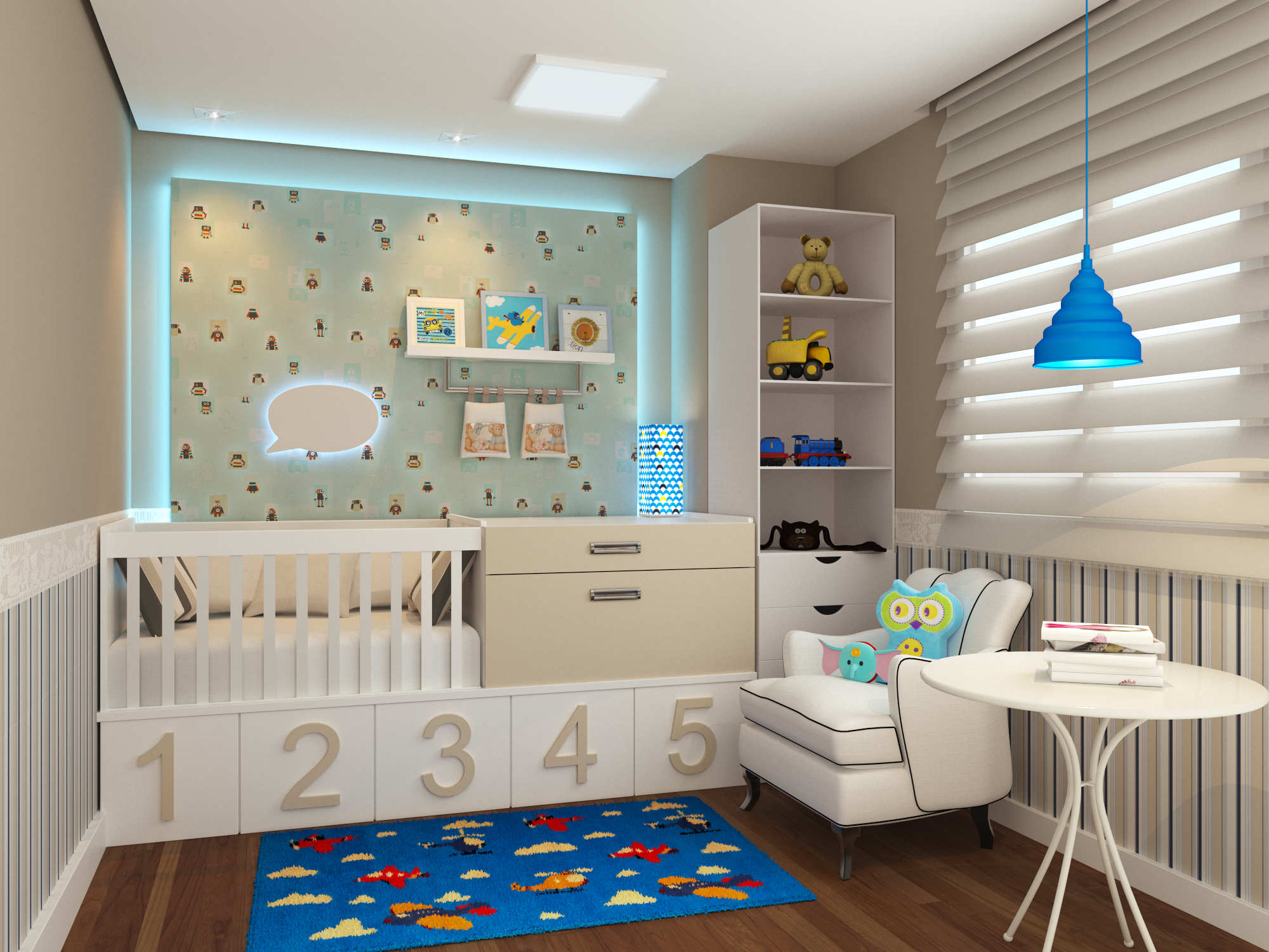 quarto de bebê masculino com azul marinho