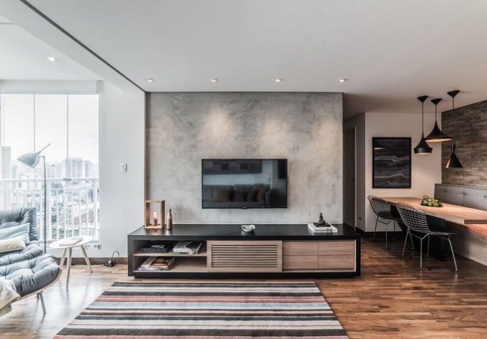 decoração rack sala pequena com plantas