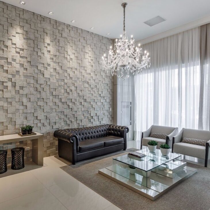 decoração de sala com ceramica na parede