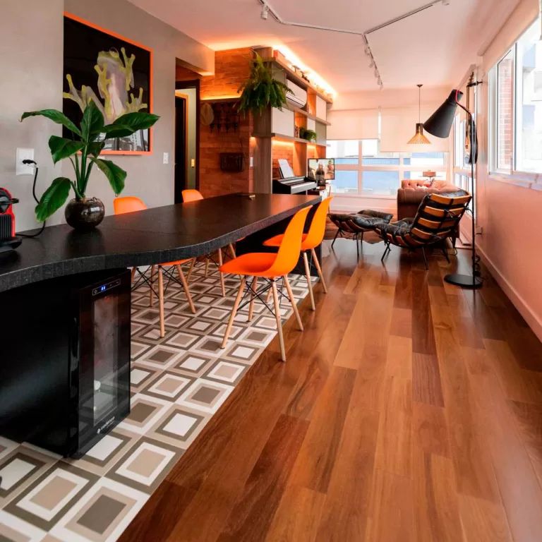 ideias decoração sala piso taco