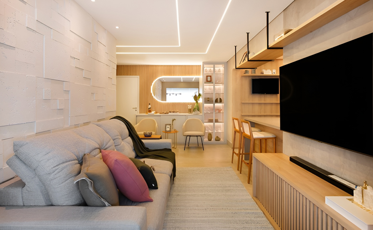 ideias de decoração sala de estar minimalista quente