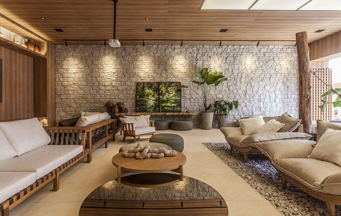 ideias de decoração sala de estar minimalista quente