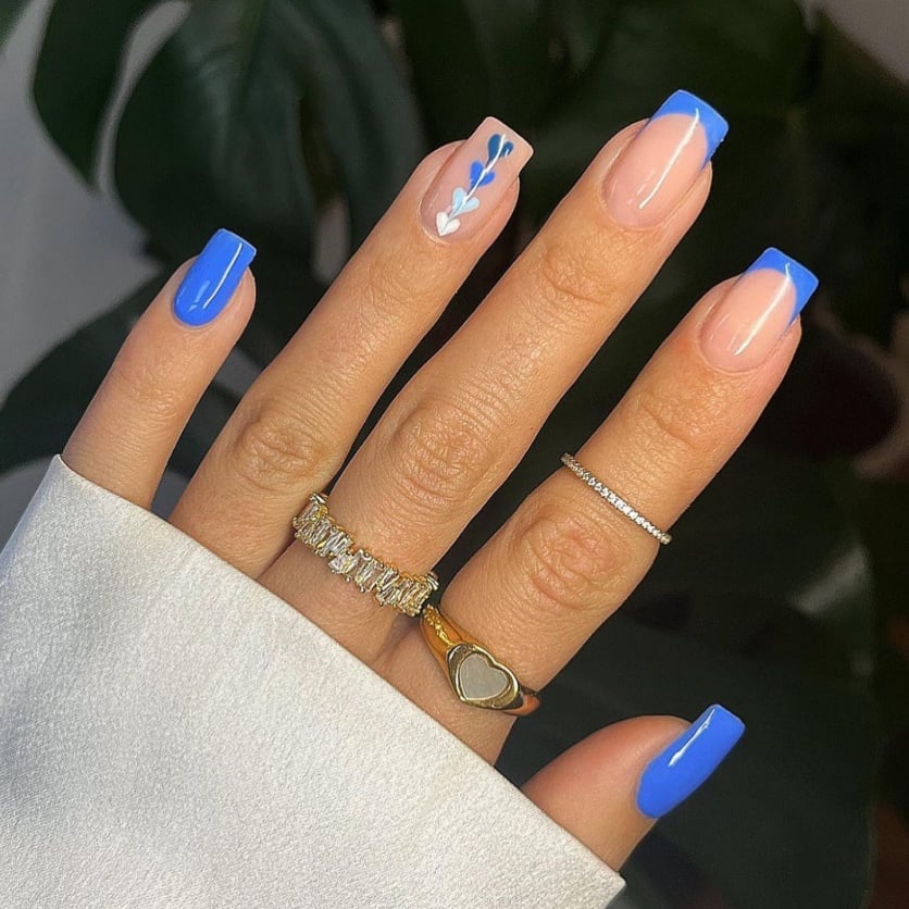 unha degradê azul