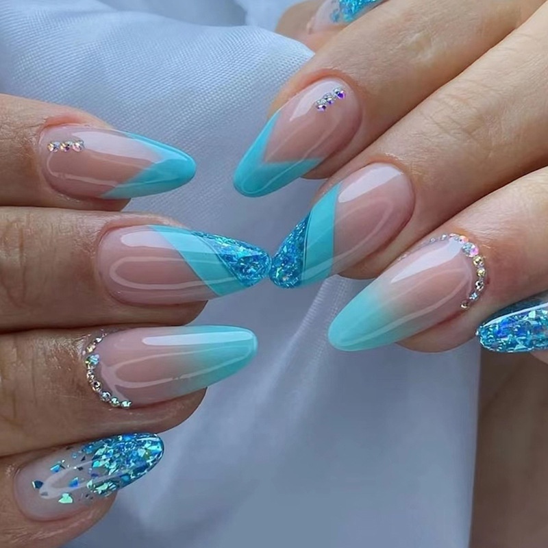 unha quadrada azul decoração