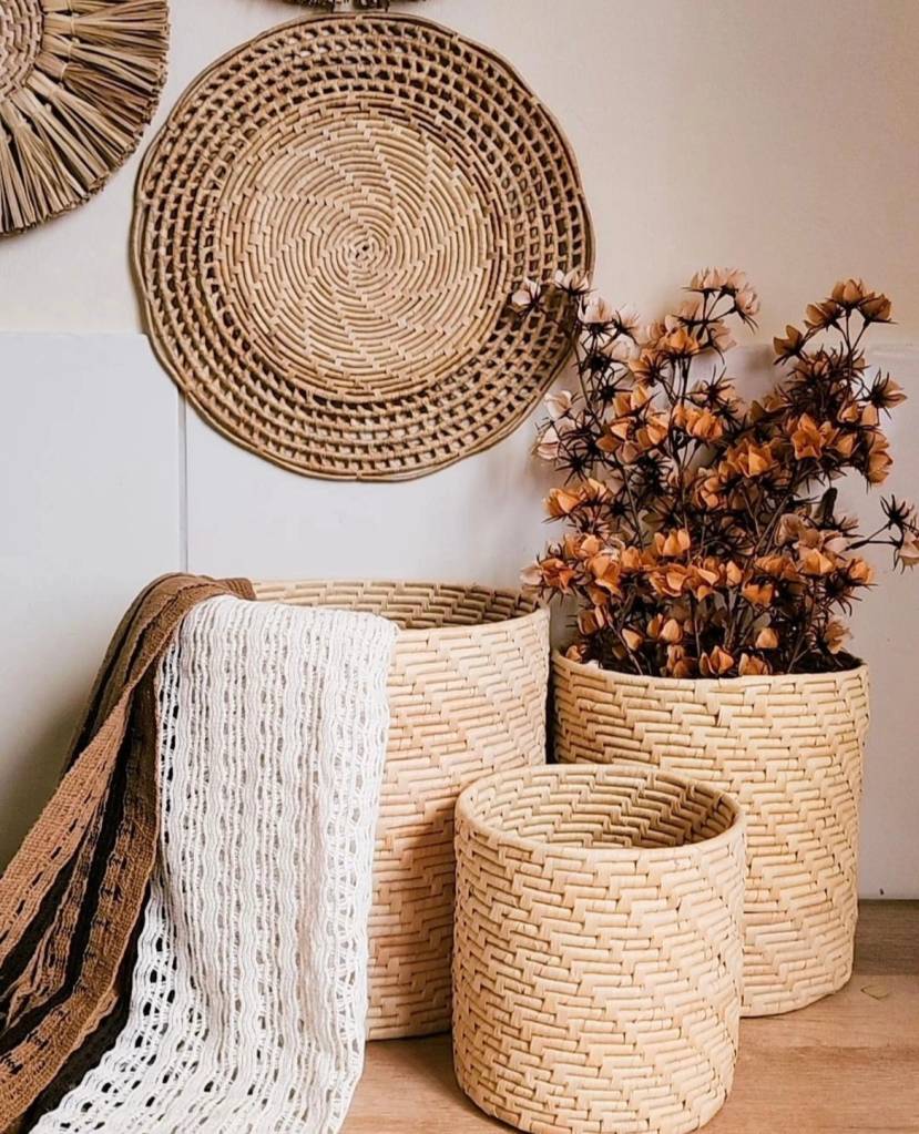 decoração em palha para parede