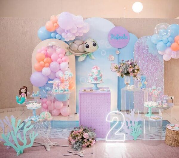 painel de fundo do mar luxo para festa de menina