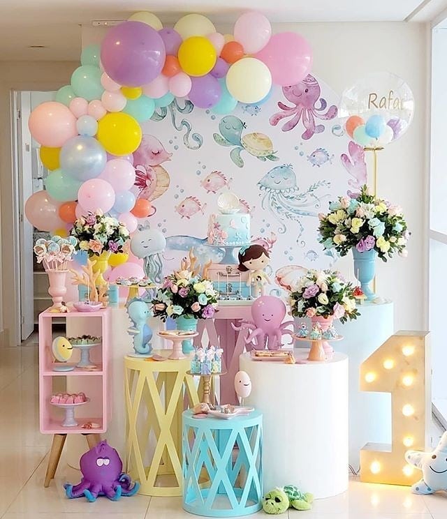 painel de fundo do mar luxo para festa de menina