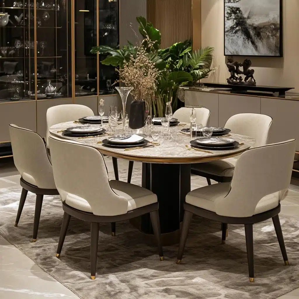 mesa de jantar preta com toques de cor