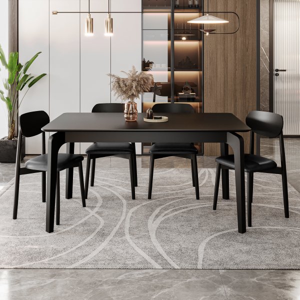 decoração sala de jantar mesa preta minimalista