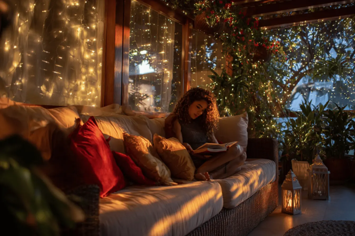 decoracao natal barata varanda apartamento com rede protecao