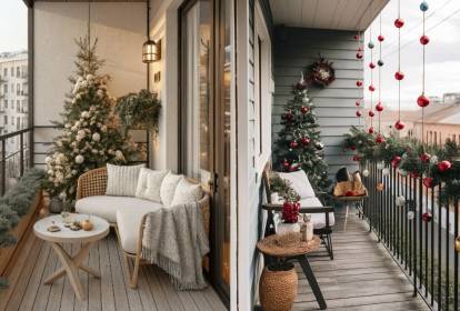 decoracao natal barata varanda apartamento com rede protecao
