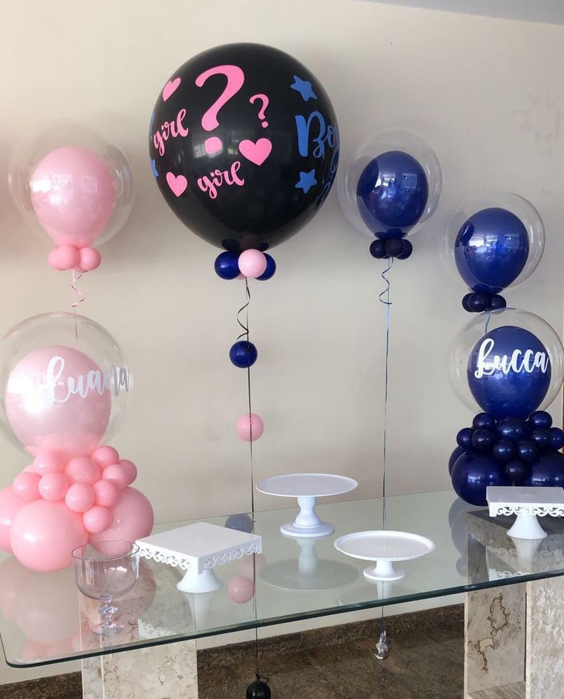 decoração chá revelação com painel redondo