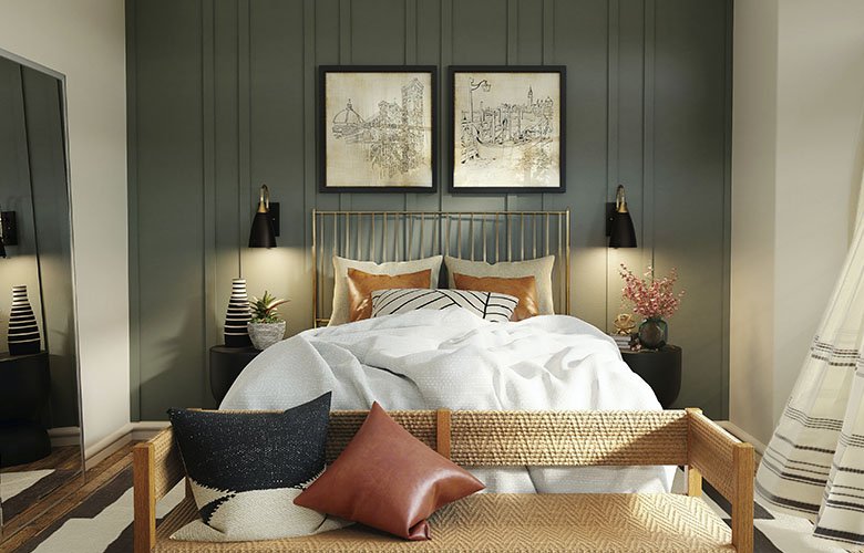 decoração quarto casal minimalista