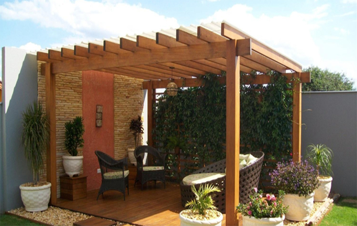 ideias de decoração pergolado rústico com plantas