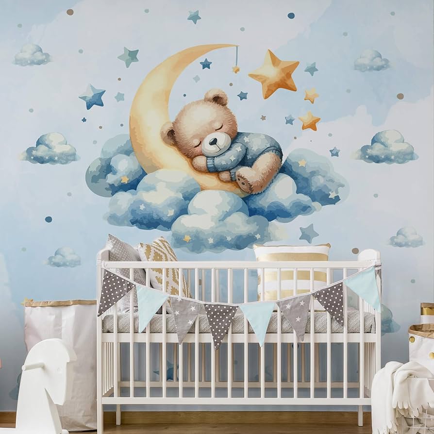 papel de parede quarto bebê azul e cinza