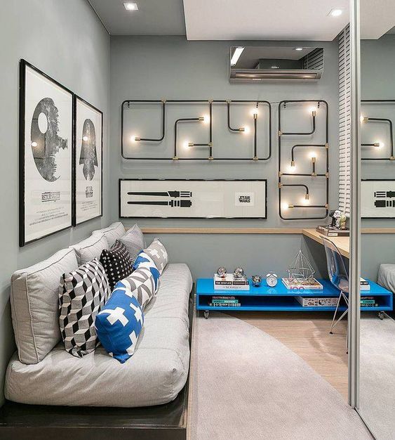 quarto gamer preto e azul
