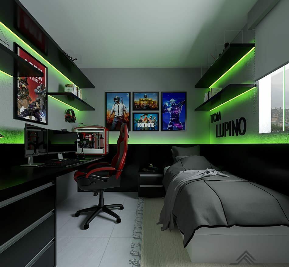 quarto gamer com iluminação RGB controlável por app