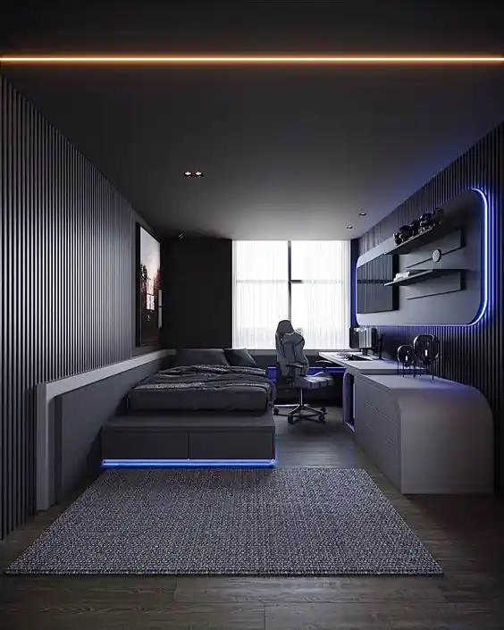 quarto gamer preto e azul