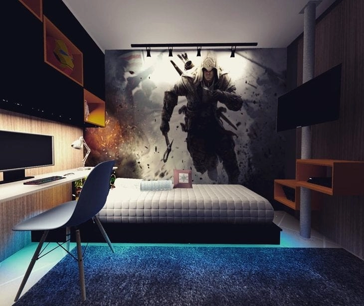 quarto gamer preto e azul