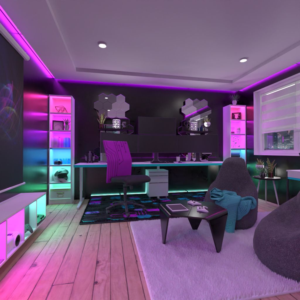 quarto gamer com área de estudo