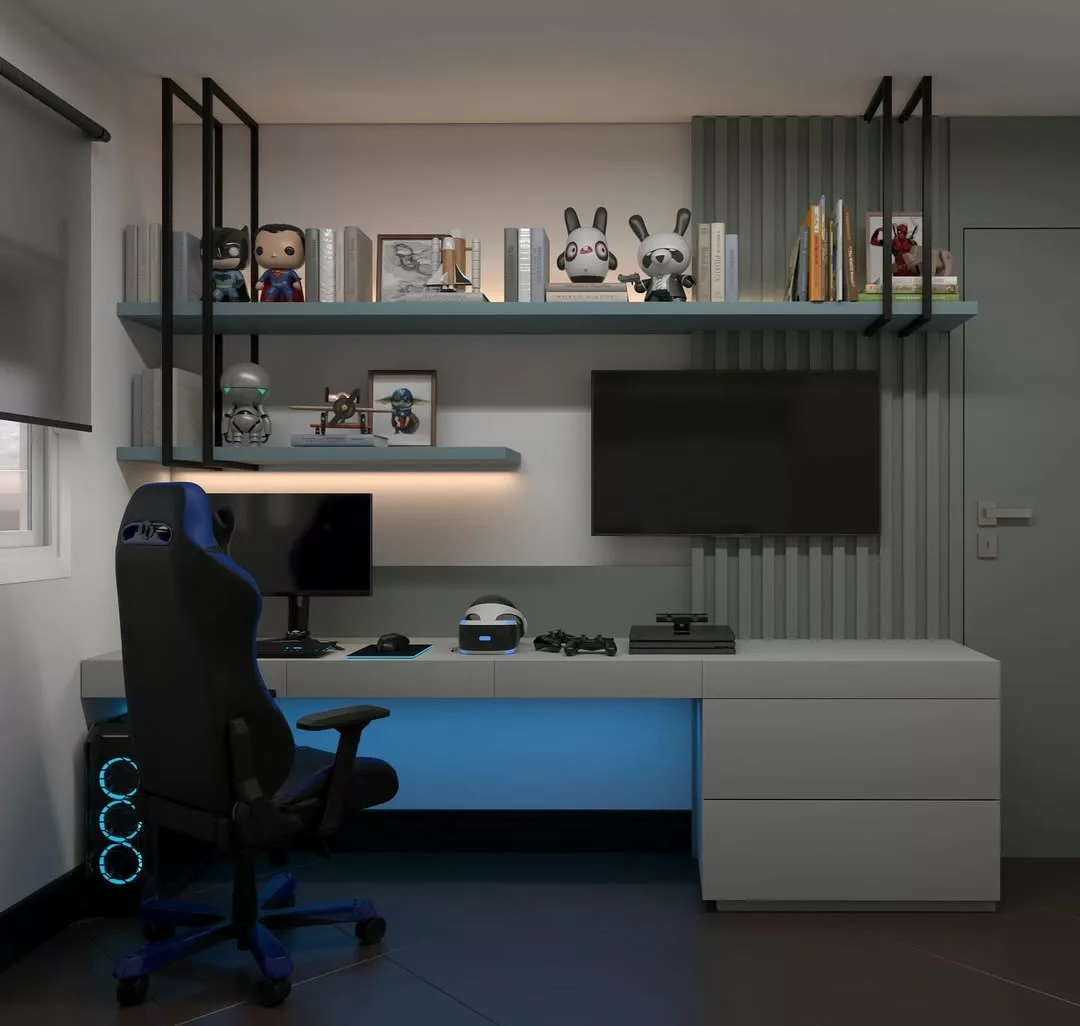 quarto gamer com iluminação RGB controlável por app