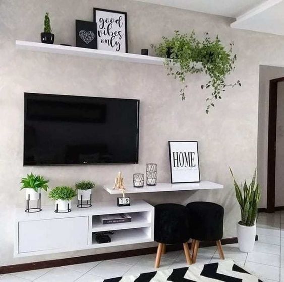 10 ideias criativas decoração rack sala pequena plantas
