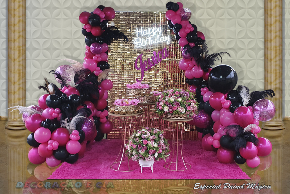 decoração banheiro rosa e preto