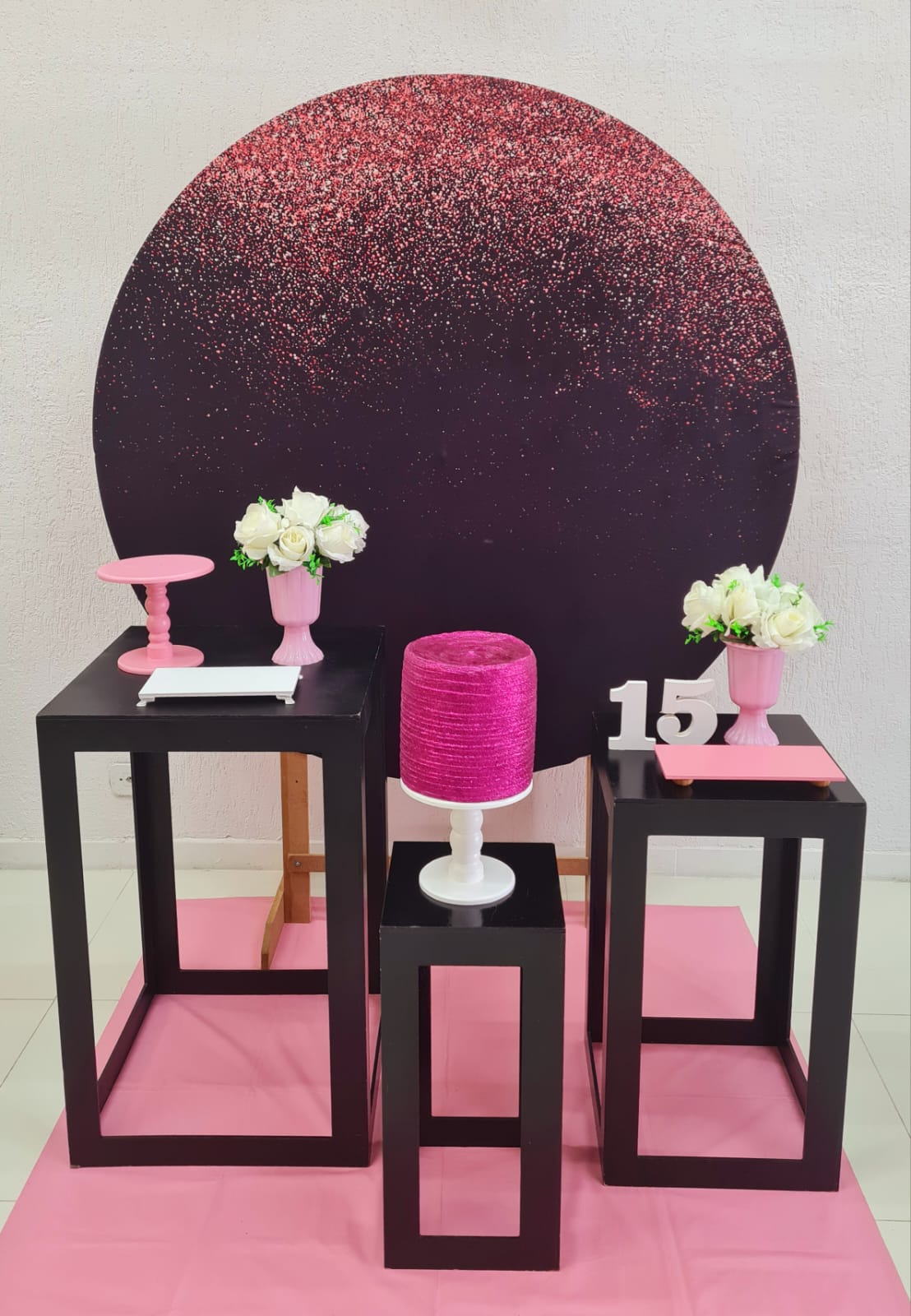 decoração festa rosa e preto