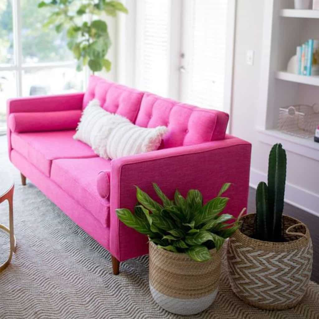 como usar rosa millennial na decoração da sala de estar