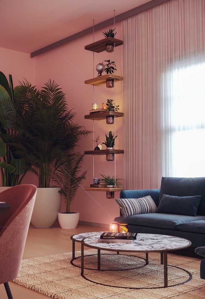 ideias de decoração sala rosa simples e bonita