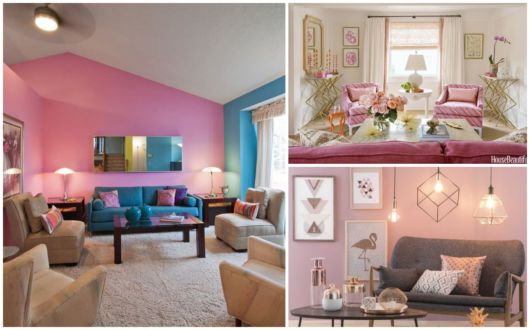 decoração sala rosa
