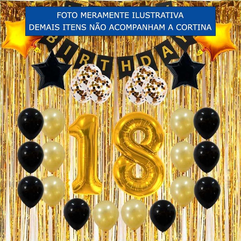 cortina metalizada dourada para aniversário