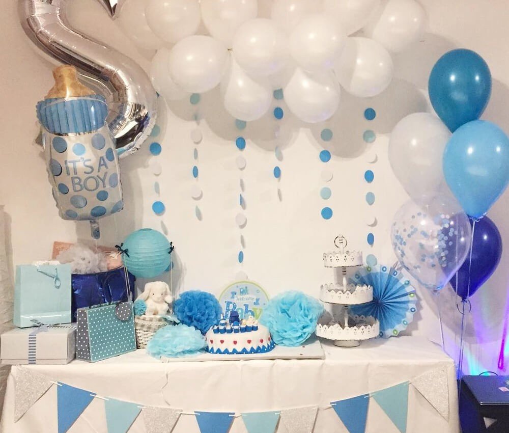 decoração chá de fraldas masculino simples vs elaborado