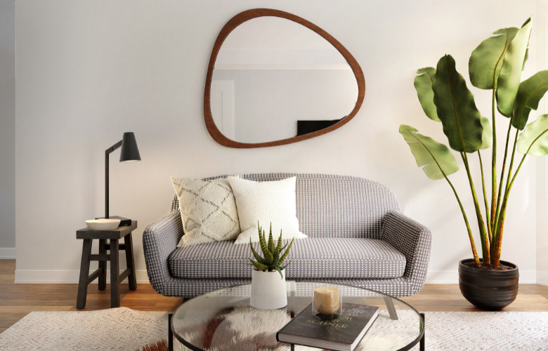 decoração sala simples com espelhos