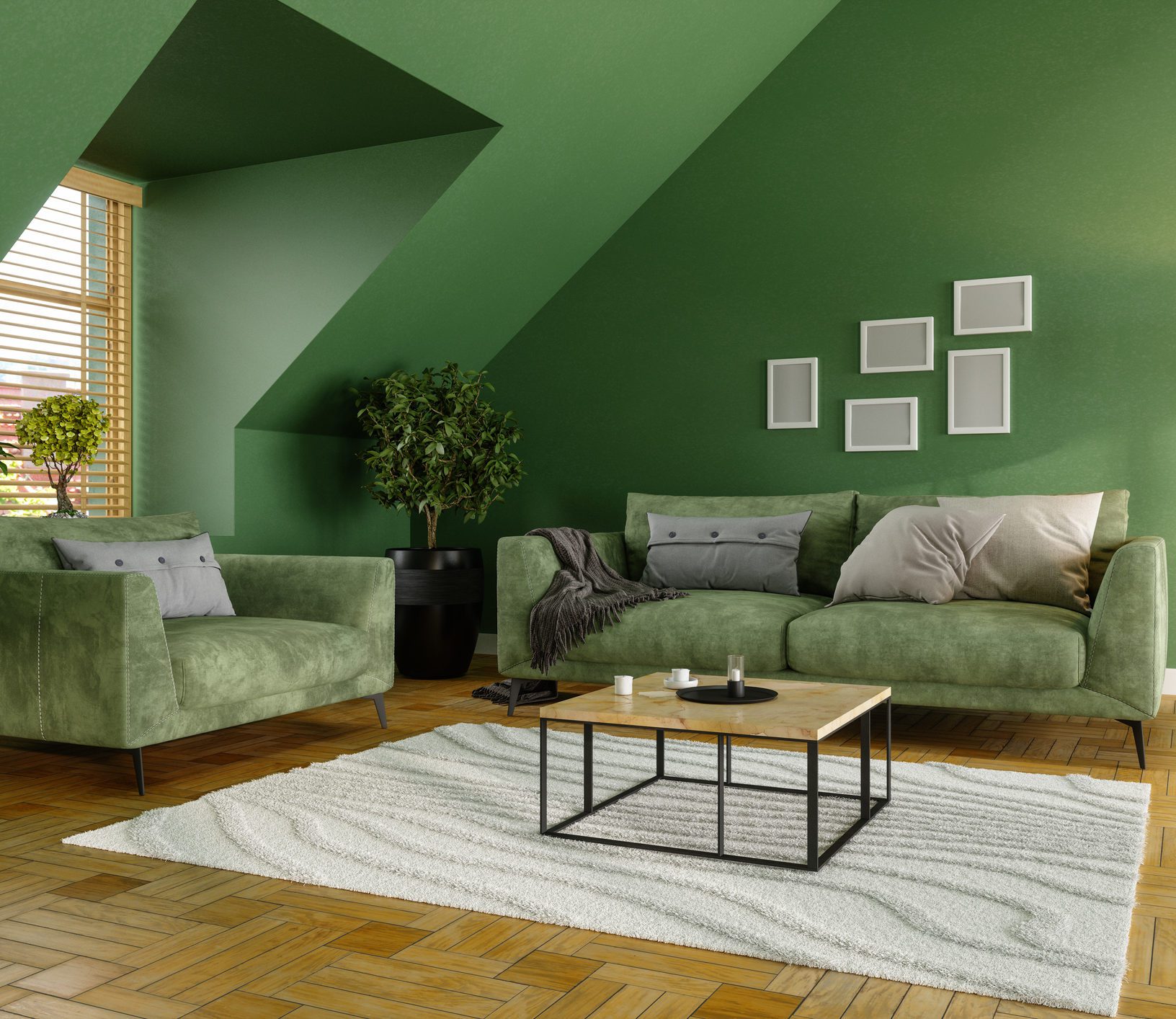 sofá verde e rosa