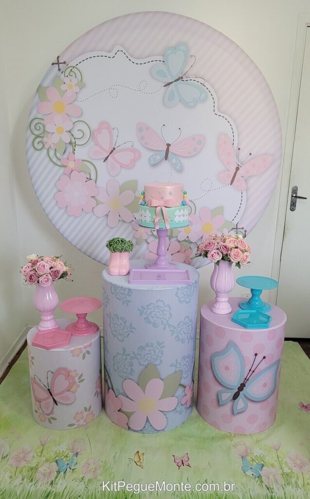 decoração jardim borboletas tons pastéis