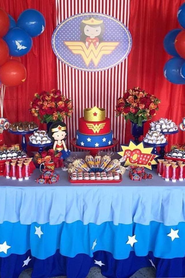 como fazer painel de festa Mulher Maravilha com balões