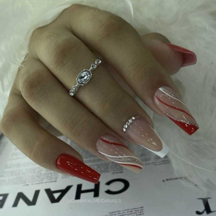 unhas em gel vermelhas francesinha