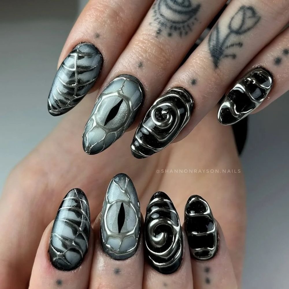 inspiração unhas pretas decoradas simples