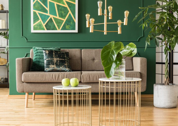 ideias decoração verde dourado ambientes