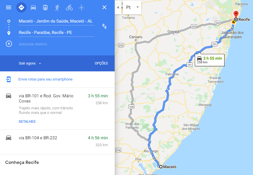 distancia maceio recife