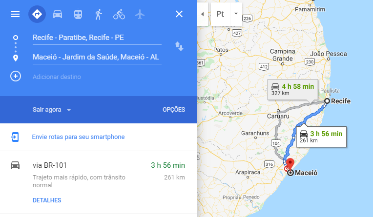distancia maceio recife