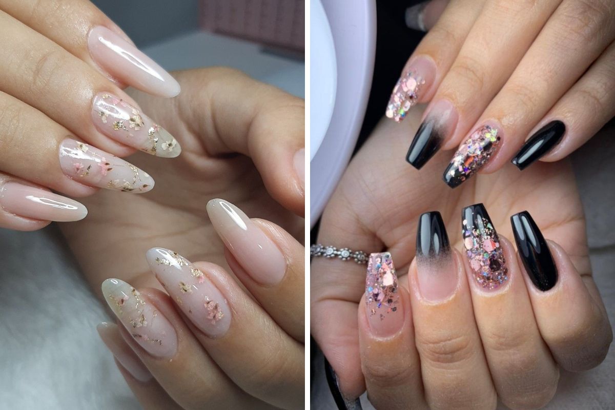 unhas encapsuladas com glitter