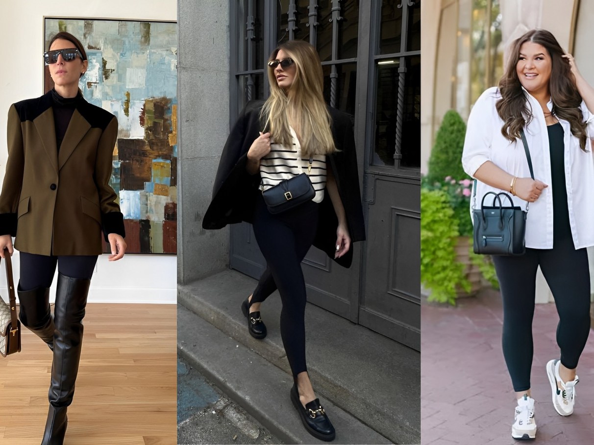 ideias de looks elegantes com legging para trabalhar