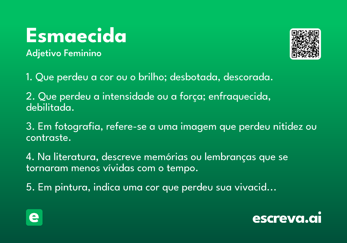 1. O que significa 'esmaecido' em diferentes contextos?
2. Sinônimos e antônimos de 'esmaecido': um guia completo.
3. Como usar a palavra 'esmaecido' em frases: exemplos práticos.
4. A etimologia e o uso do verbo 'esmaecer'.
5. 'Esmaecido' em artes visuais: a perda de cor e nitidez.