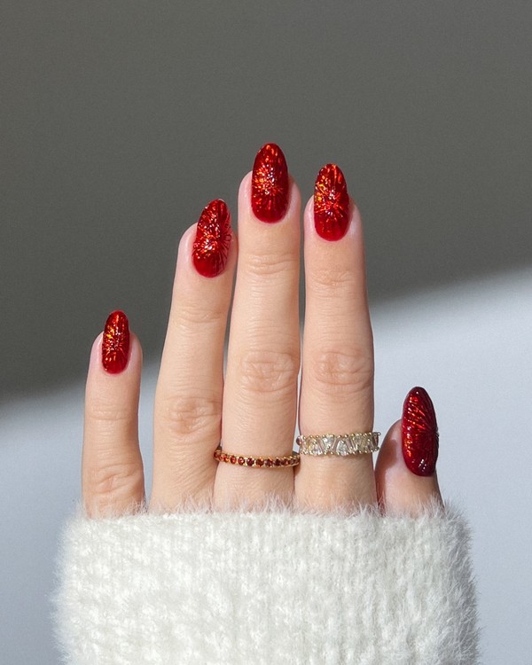 unhas com glitter para o natal