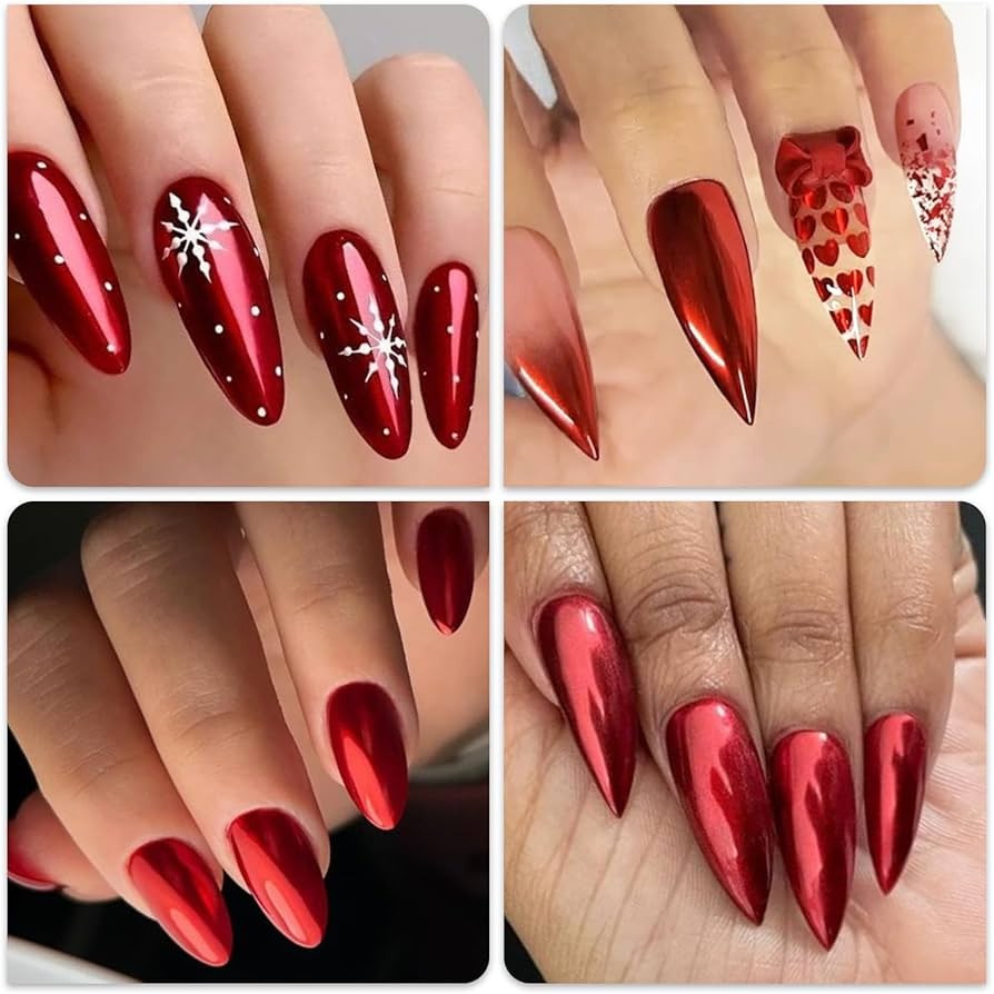 unha em gel vermelha brilhante