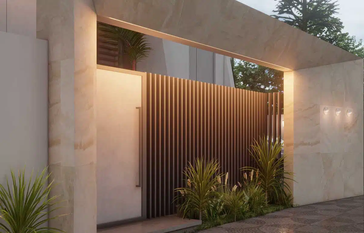 fachada de muro com pergolado